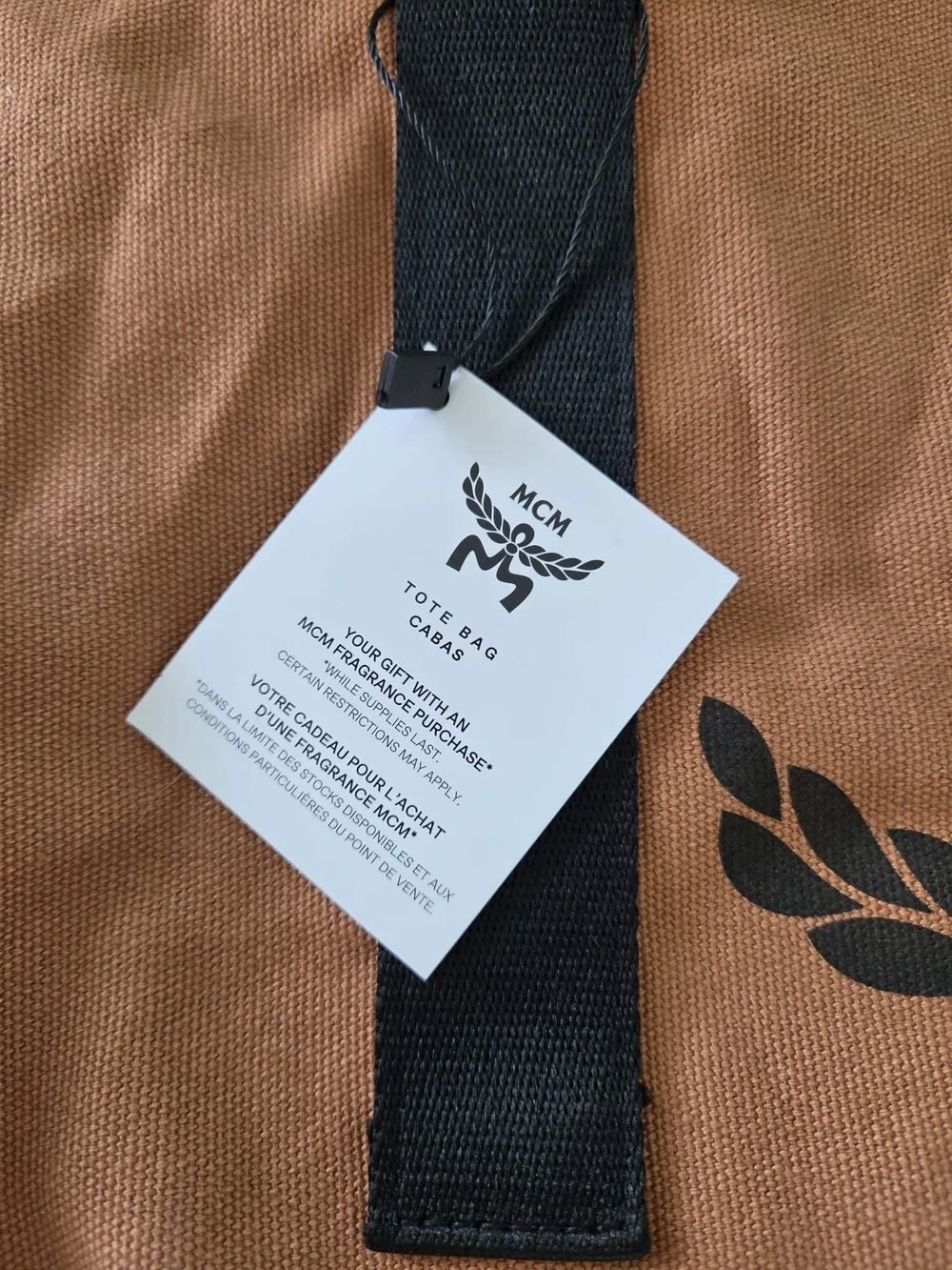 MCM Brown Canvas Tote Bag with Black Straps